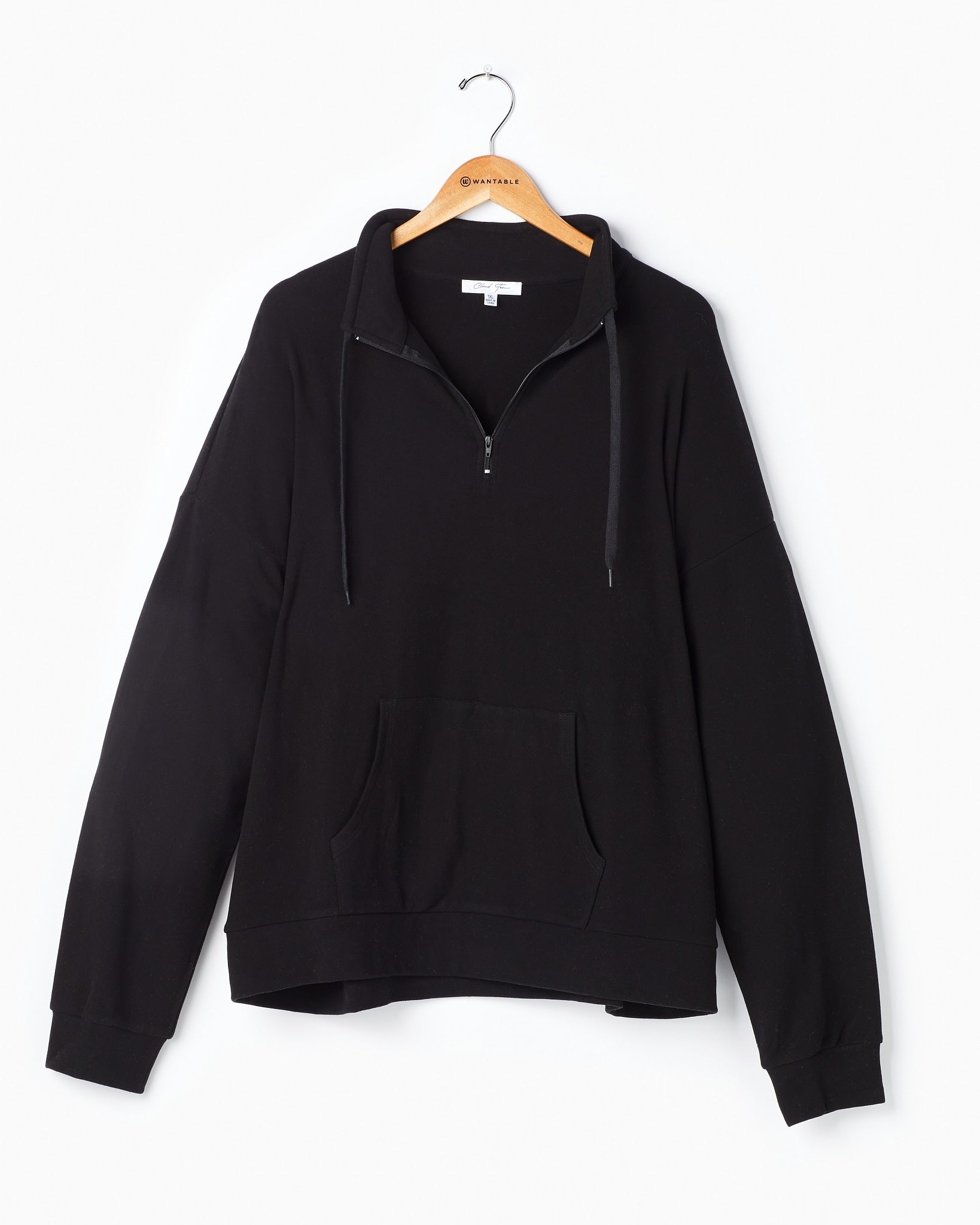 Black $|& Cloud Ten Long Sleeve Half Zip Plush Pullover - Hanger Front