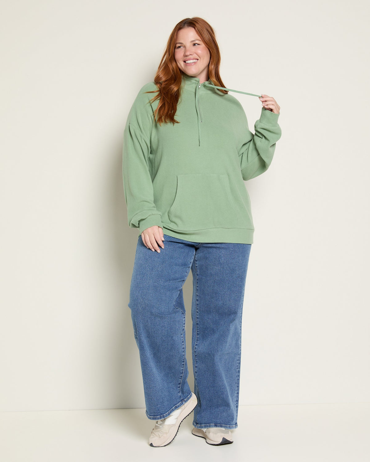 Green $|& Cloud Ten Long Sleeve Half Zip Plush Pullover - UGC On Fig