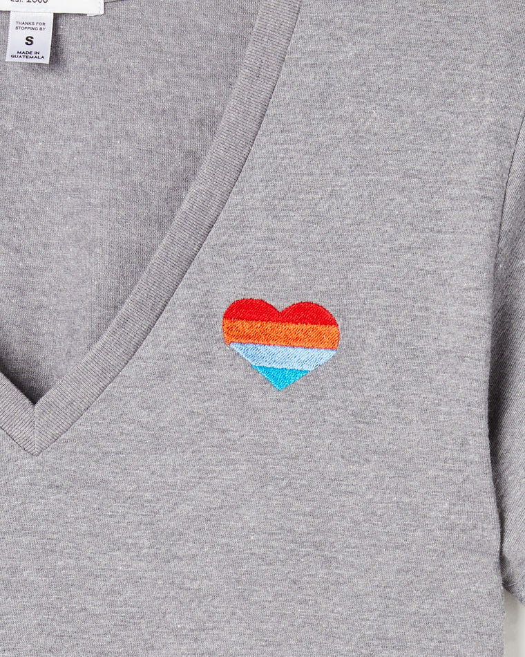 Heather Grey $|& Sub_Urban Riot Rainbow Heart Embroidered Tee