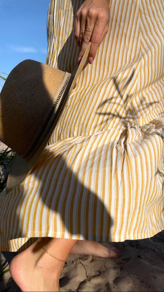 Yellow/White $|& Skies Are Blue Striped Sweetheart Maxi Dress - UGC On Fig