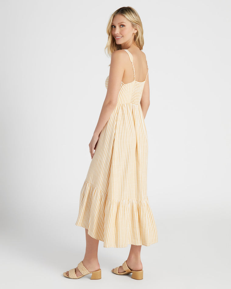 Yellow/White $|& Skies Are Blue Striped Sweetheart Maxi Dress - SOF Back