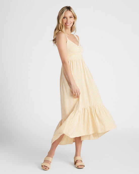 Yellow/White $|& Skies Are Blue Striped Sweetheart Maxi Dress - SOF Front