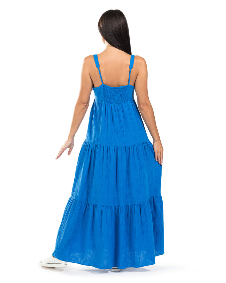 Blue $|& Skies Are Blue Tiered Cotton Maxi Dress - SOF Back