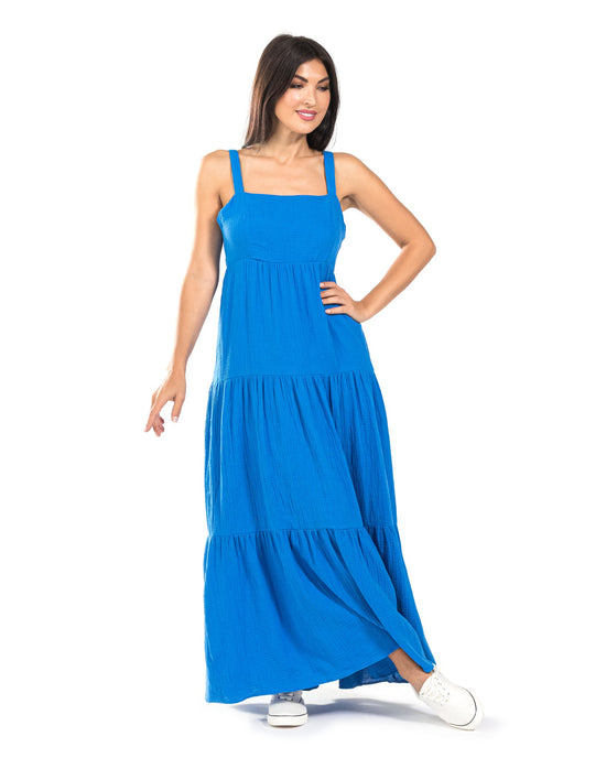 Blue $|& Skies Are Blue Tiered Cotton Maxi Dress - SOF Front