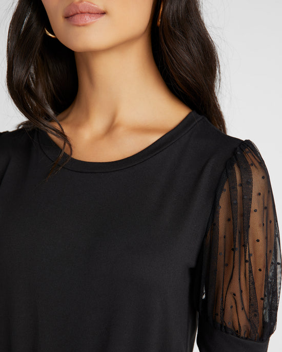 Black $|& Les Amis Short Mesh Sleeve Dressy Knit Top - SOF Detail