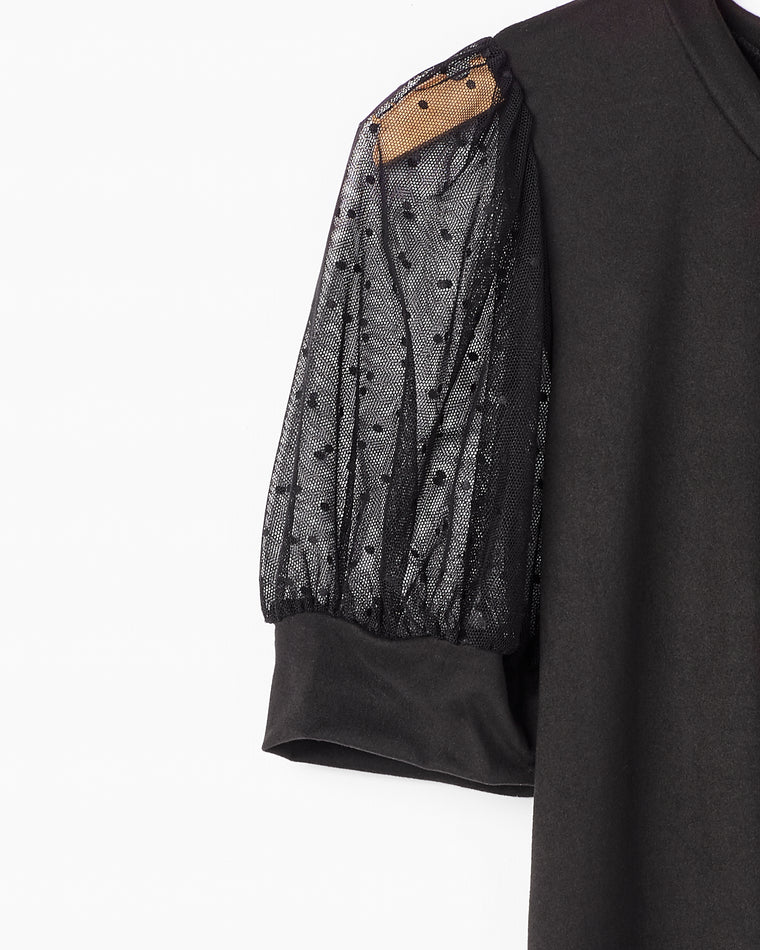 Black $|& Les Amis Short Mesh Sleeve Dressy Knit Top - Hanger Detail