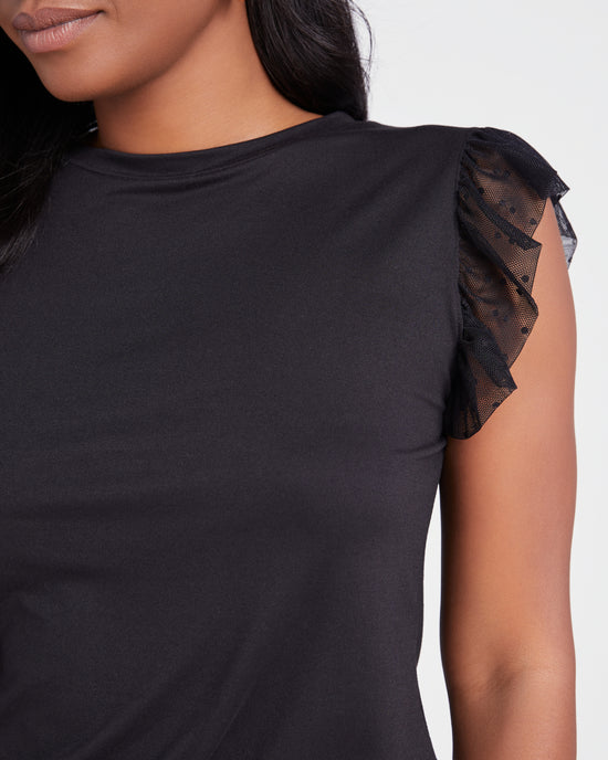 Black $|& Les Amis Short Ruffle Sleeve Knit Top - SOF Detail
