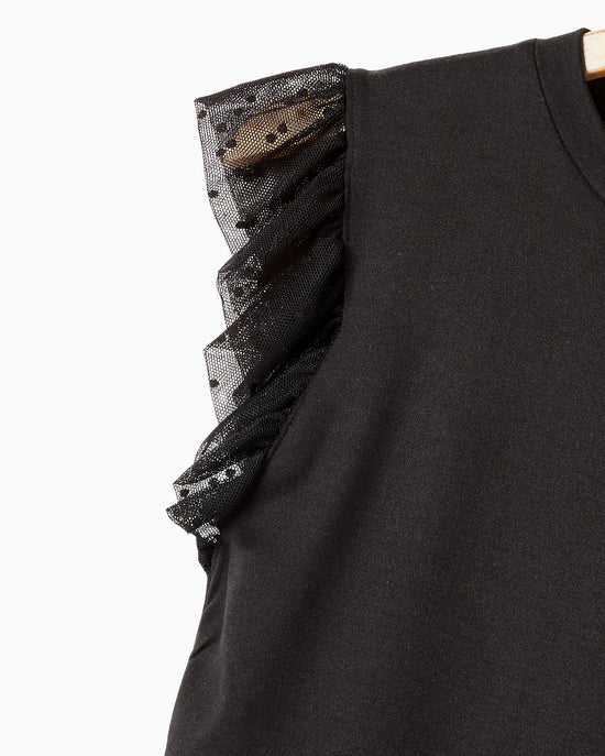 Black $|& Les Amis Short Ruffle Sleeve Knit Top - Hanger Detail