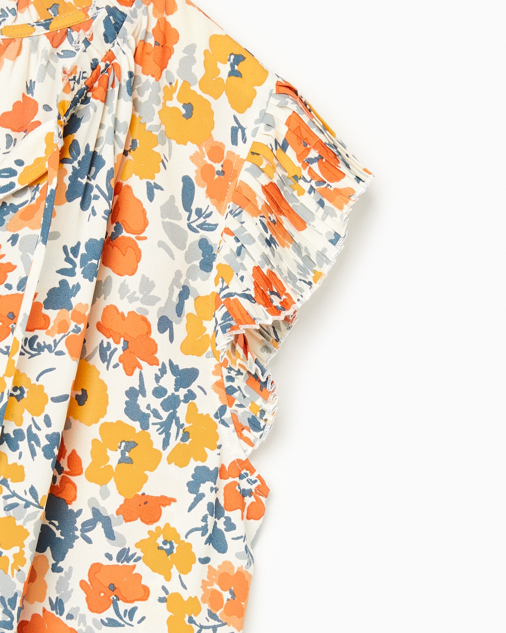 Pleated Slv w/Tie Floral Top Mustard $|& VOY Los Angeles Floral Pleated Sleeve Top with Tie