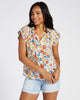 Pleated Sleeve Floral Top with Tie Front