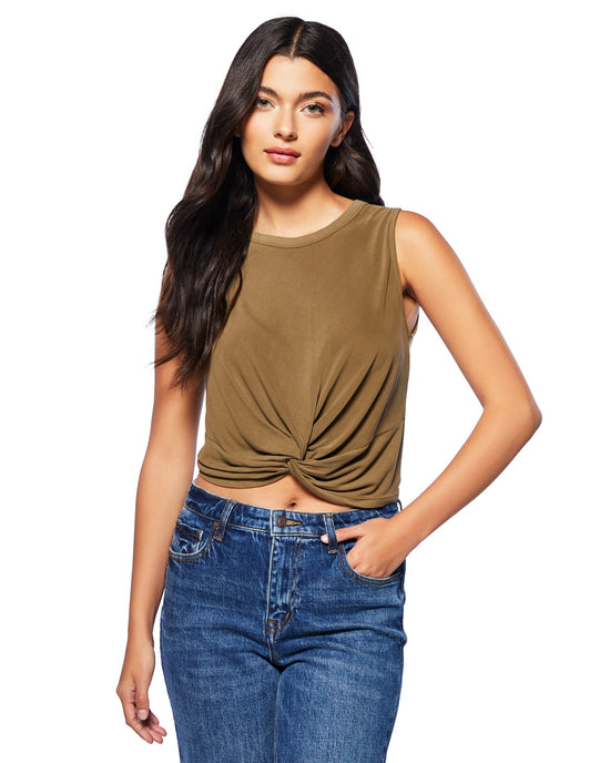 Olive $|& Lush Tie Front Knit Tank - SOF Front