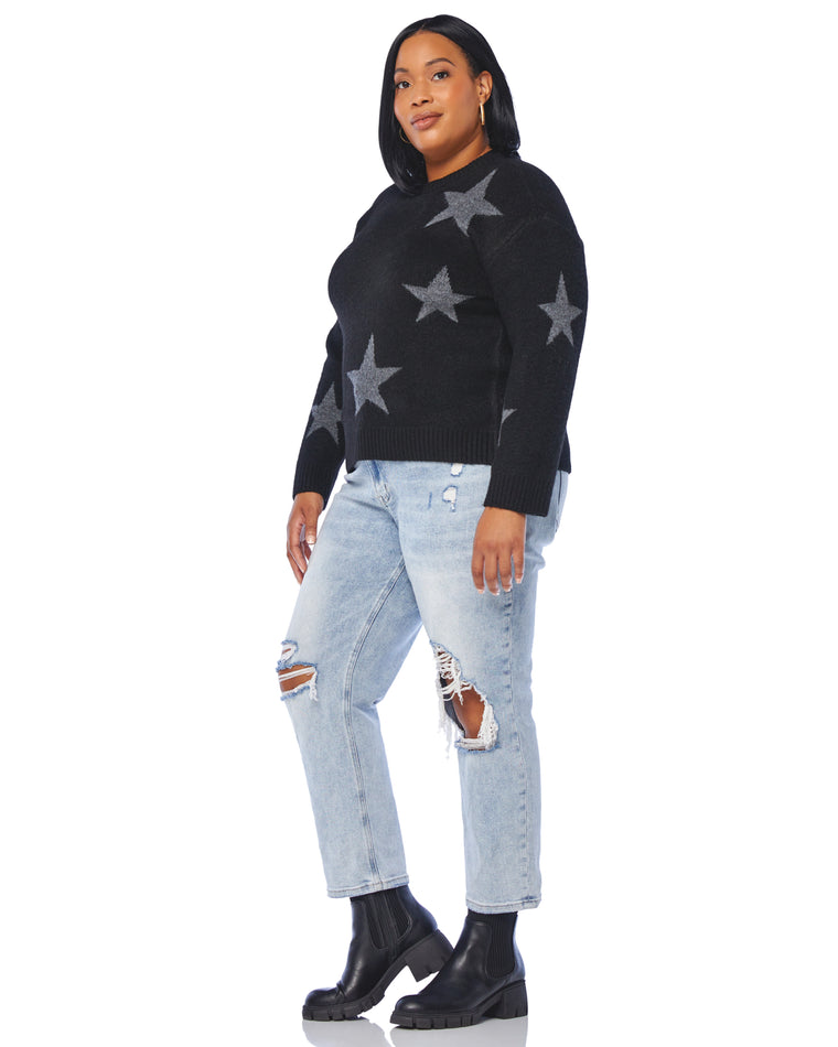 Black $|& Vigoss Crew Neck Star Print Sweater - SOF Full Front
