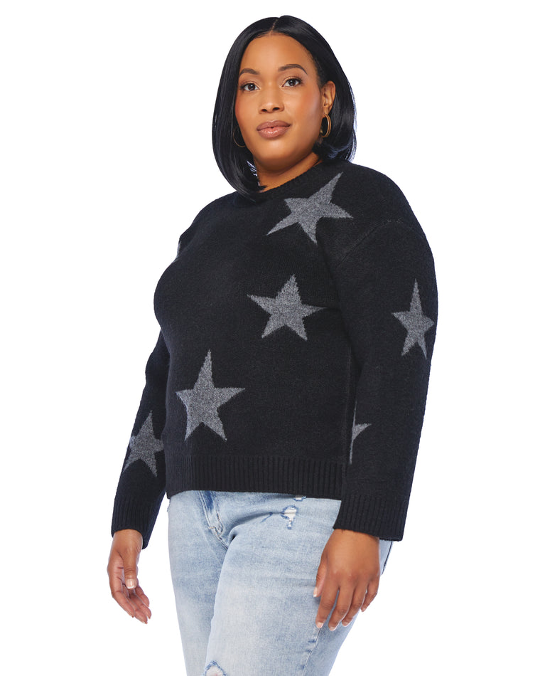 Black $|& Vigoss Crew Neck Star Print Sweater - SOF Front