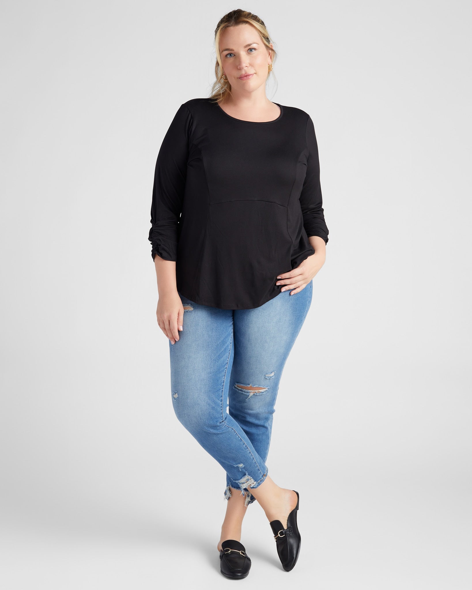 Black $|& Bobeau Solid Babydoll Top - SOF Full Front