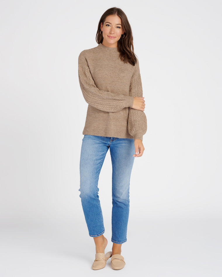 Mushroom Brown $|& Vigoss Cable Sleeve Sweater - SOF Full Front