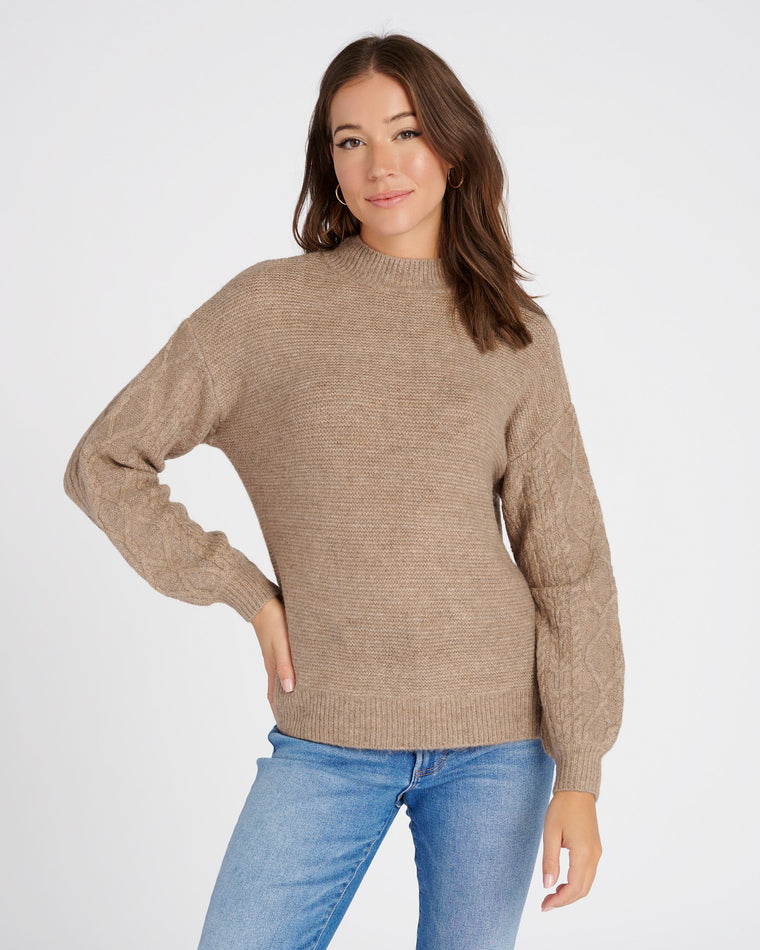 Mushroom Brown $|& Vigoss Cable Sleeve Sweater - SOF Front