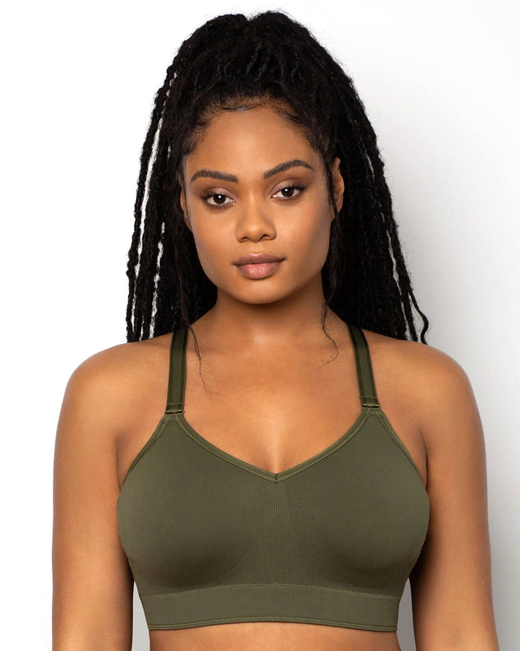 Olive Night $|& Curvy Couture Seamless Wire-Free Bra - VOF Front