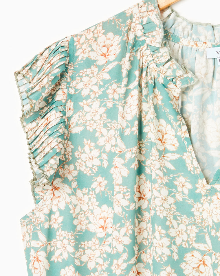 Sage $|& VOY Los Angeles Pleated Sleeve Elastic Waist Floral Top - Hanger Detail