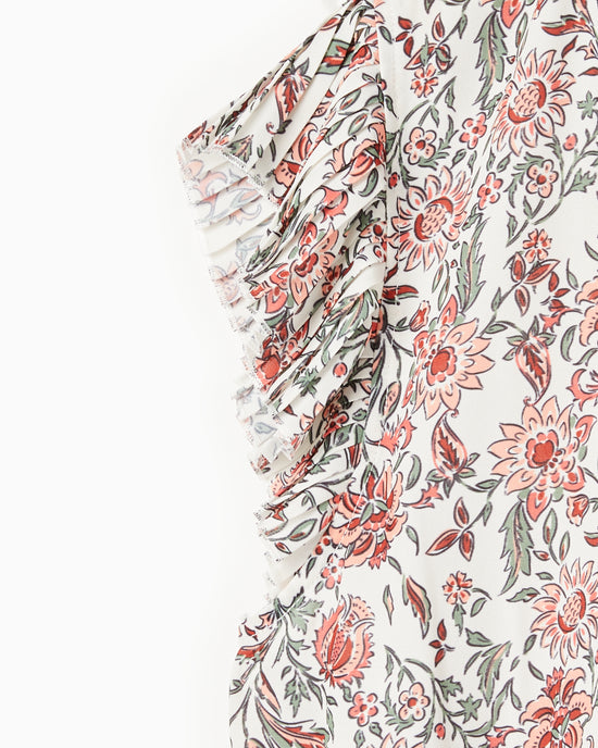 Pleated Slv Elastic Waist Floral Top Red/Ivory $|& VOY Los Angeles Pleated Sleeve Elastic Waist Floral Top - Hanger Detail
