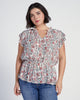Plus Size Pleated Sleeve Elastic Waist Floral Top