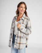Charcoal Taupe Plaid $|& Thread & Supply Tullis Polar Fleece Shacket - SOF Front