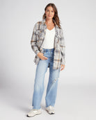 Charcoal Taupe Plaid $|& Thread & Supply Tullis Polar Fleece Shacket - SOF Full Front