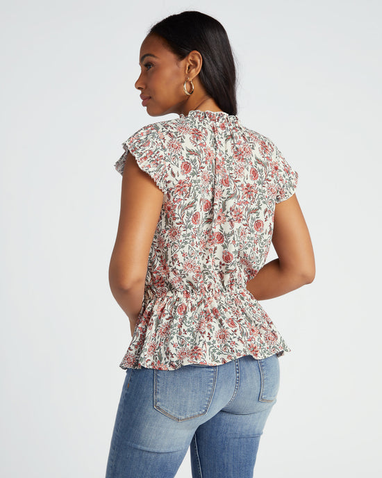 Red/Ivry $|& VOY Los Angeles Pleated Sleeve Elastic Waist Floral Top - SOF Back