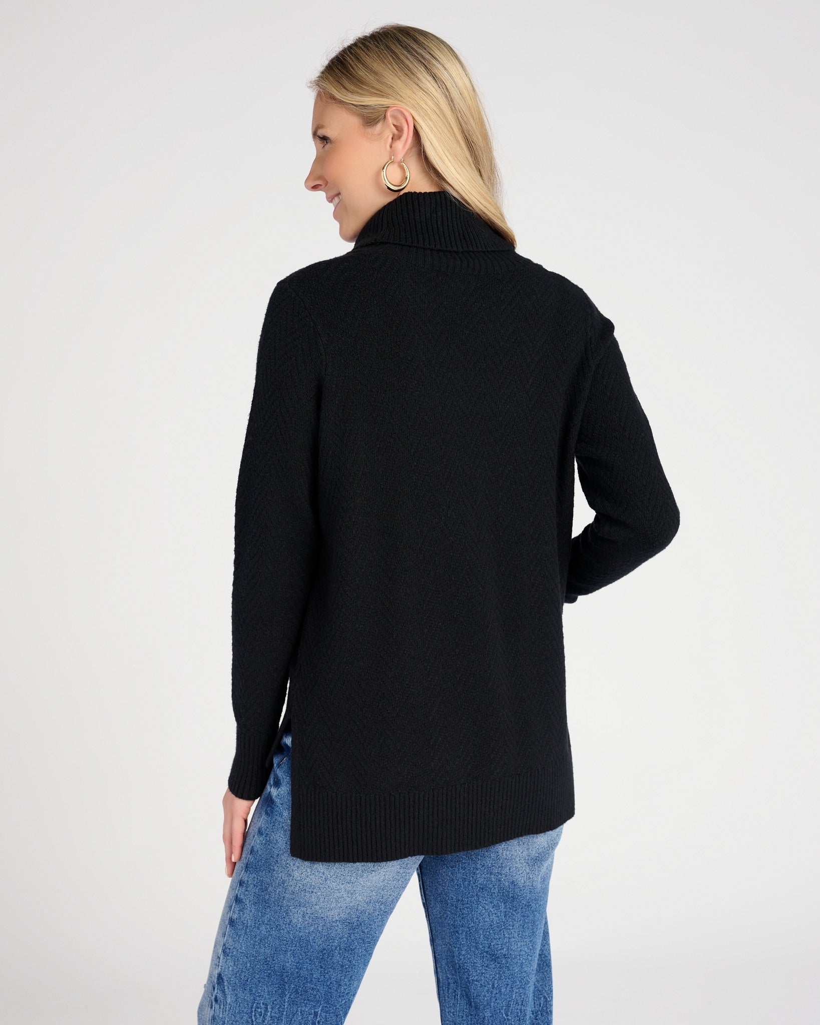 Black $|& 525 Adyson Parker Turtleneck Chevron Ribbed Sweater - SOF Back