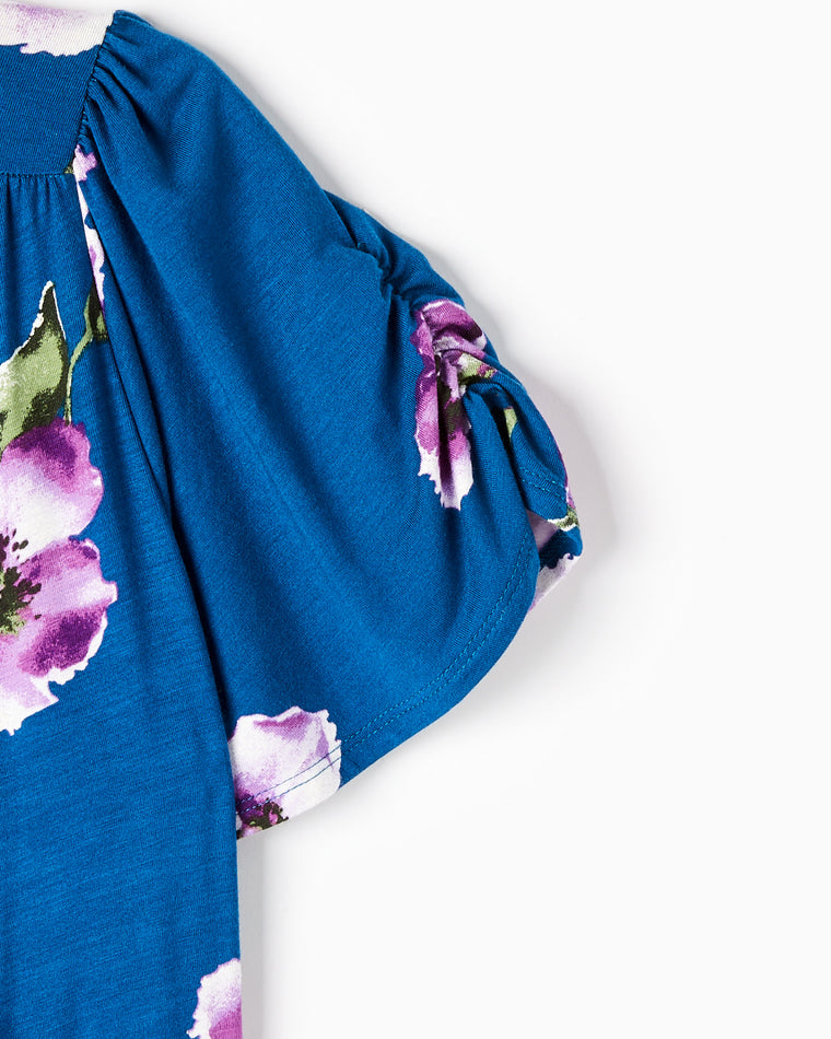 Printed Short Sleeve Wrap Dress Teal/Purple Floral $|& Loveappella Printed Short Sleeve Wrap Dress - Hanger Detail