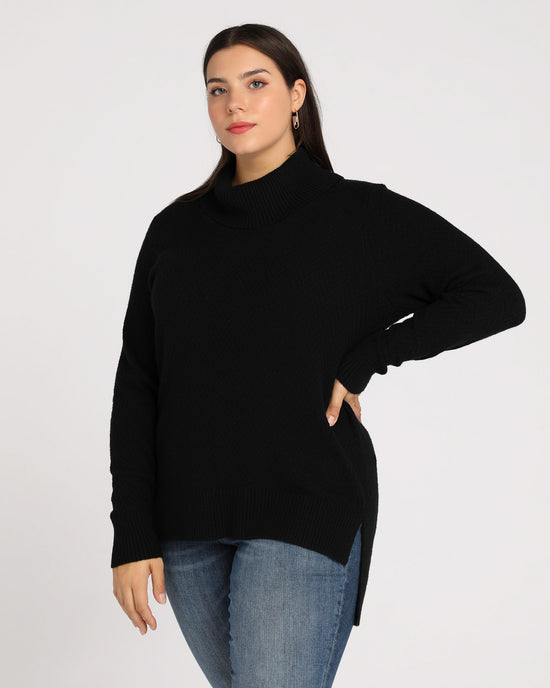 Black $|& 525 Adyson Parker Turtleneck Chevron Ribbed Sweater - SOF Front