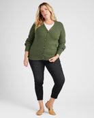 Oak Moss $|& 525 Adyson Parker Blouson Sleeve V-Neck Cardigan - SOF Full Front