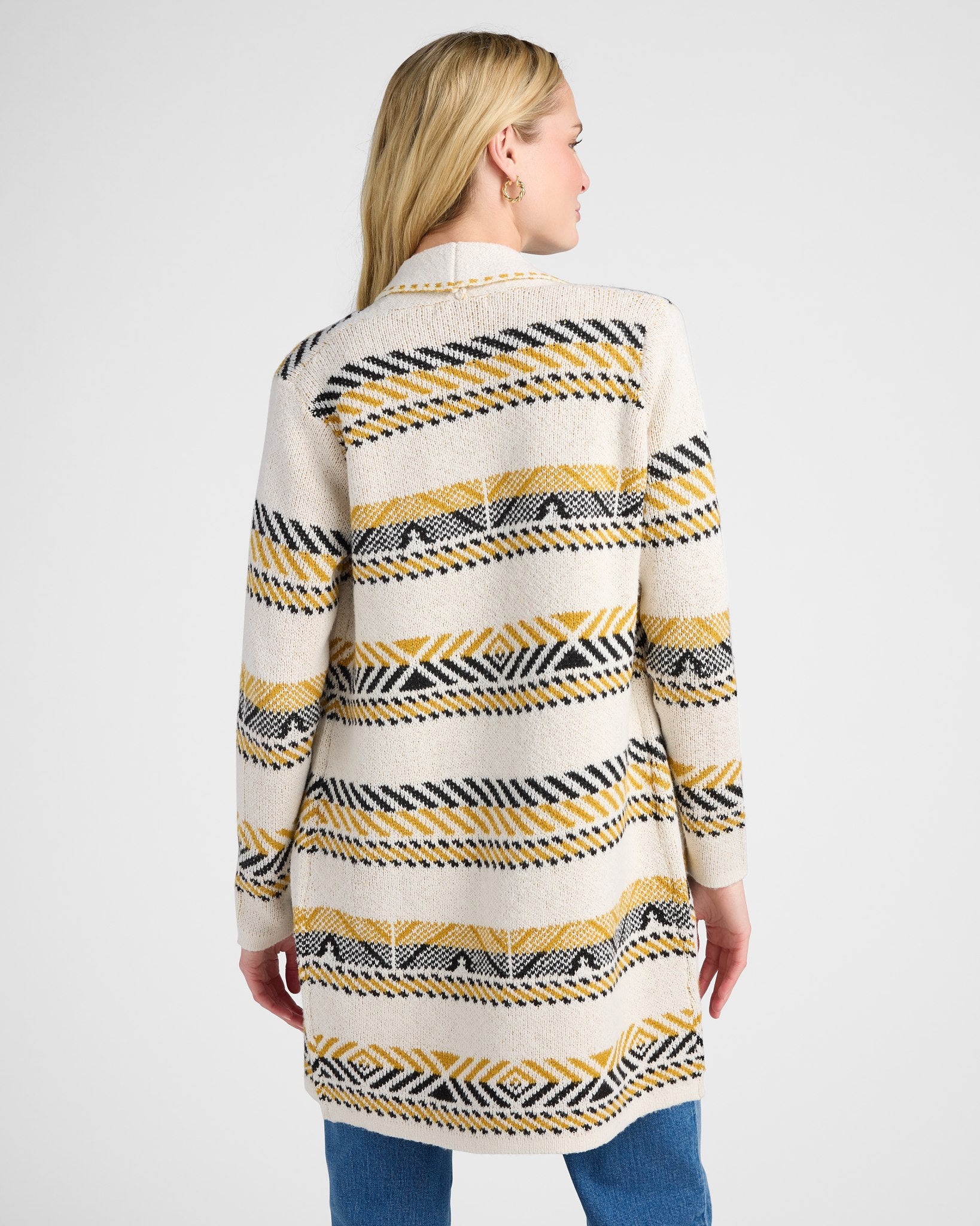 Oatmeal $|& Staccato Geo Stripe Heavy Sweater Cardigan - SOF Back