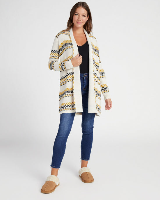 Oatmeal $|& Staccato Geo Stripe Heavy Sweater Cardigan - SOF Front