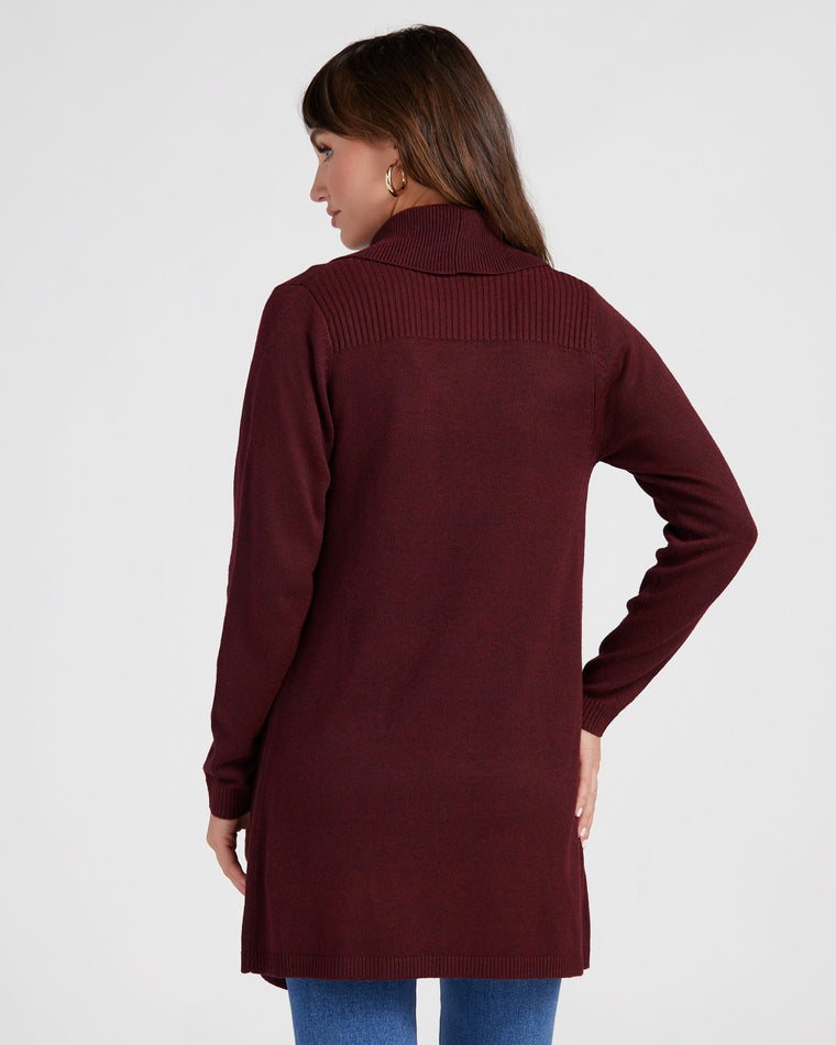Burgundy $|& Staccato Long Sweater Cardigan with Pockets - SOF Back