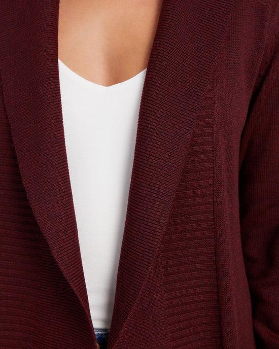 Burgundy $|& Staccato Long Sweater Cardigan with Pockets - SOF Detail