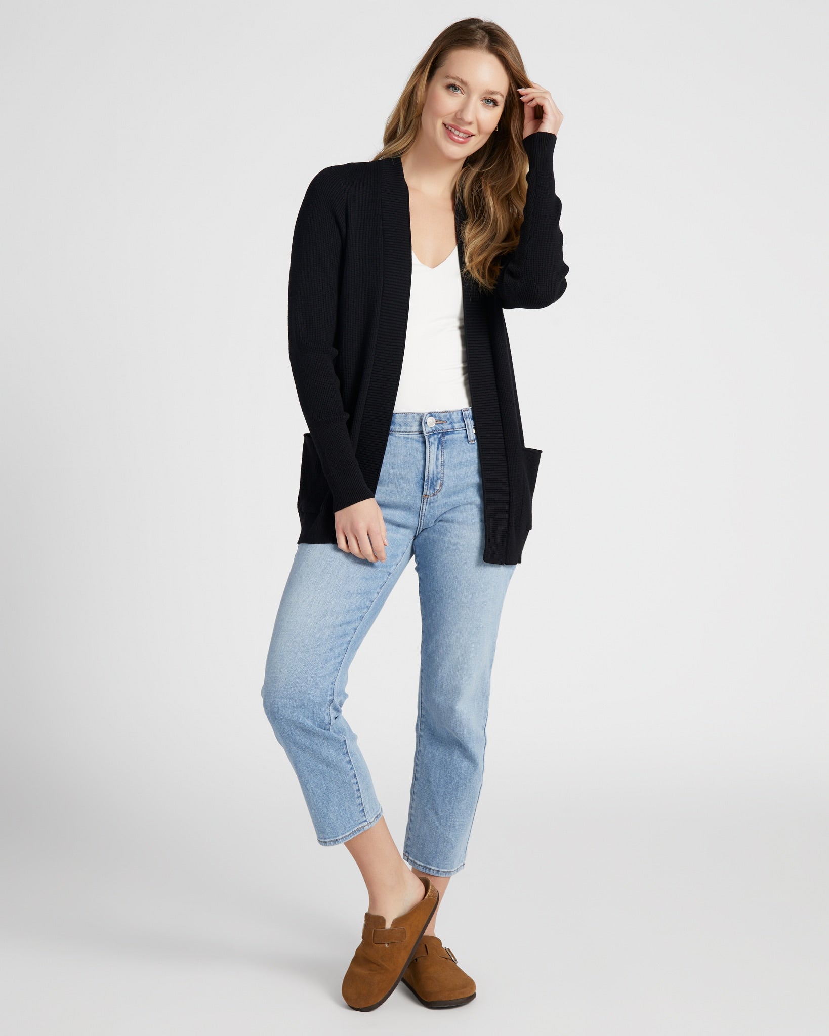 Black $|& Staccato Open Front Pocket Cardigan - SOF Full Front