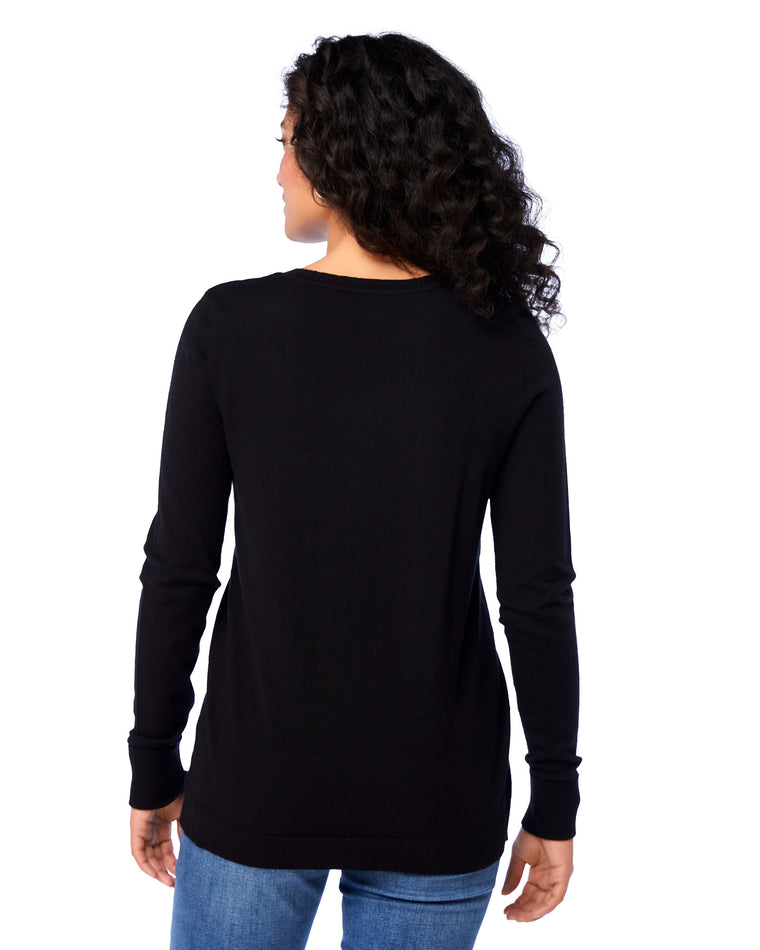 Black $|& Staccato Shoulder Button Detail Sweater - SOF Back