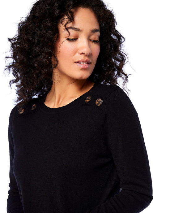 Black $|& Staccato Shoulder Button Detail Sweater - SOF Detail
