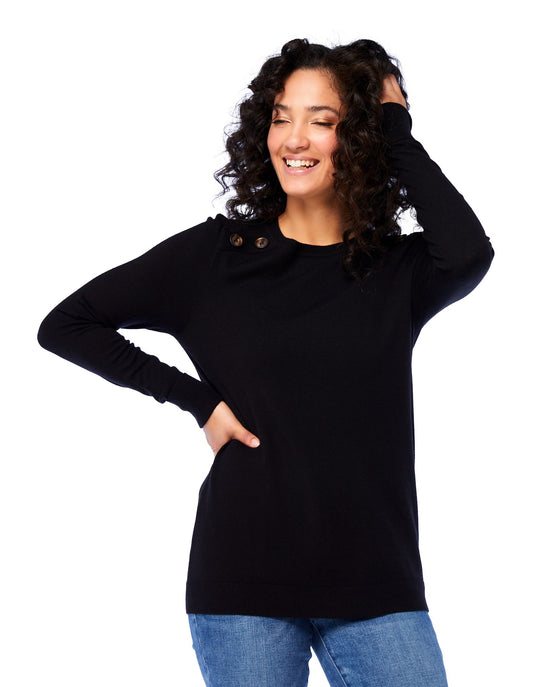 Black $|& Staccato Shoulder Button Detail Sweater - SOF Front