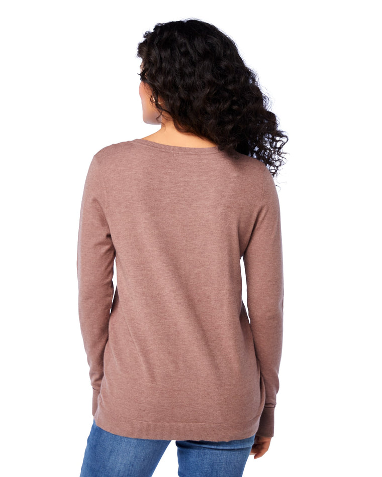 Mocha $|& Staccato Shoulder Button Detail Sweater - SOF Back