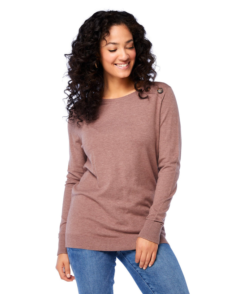 Mocha $|& Staccato Shoulder Button Detail Sweater - SOF Front