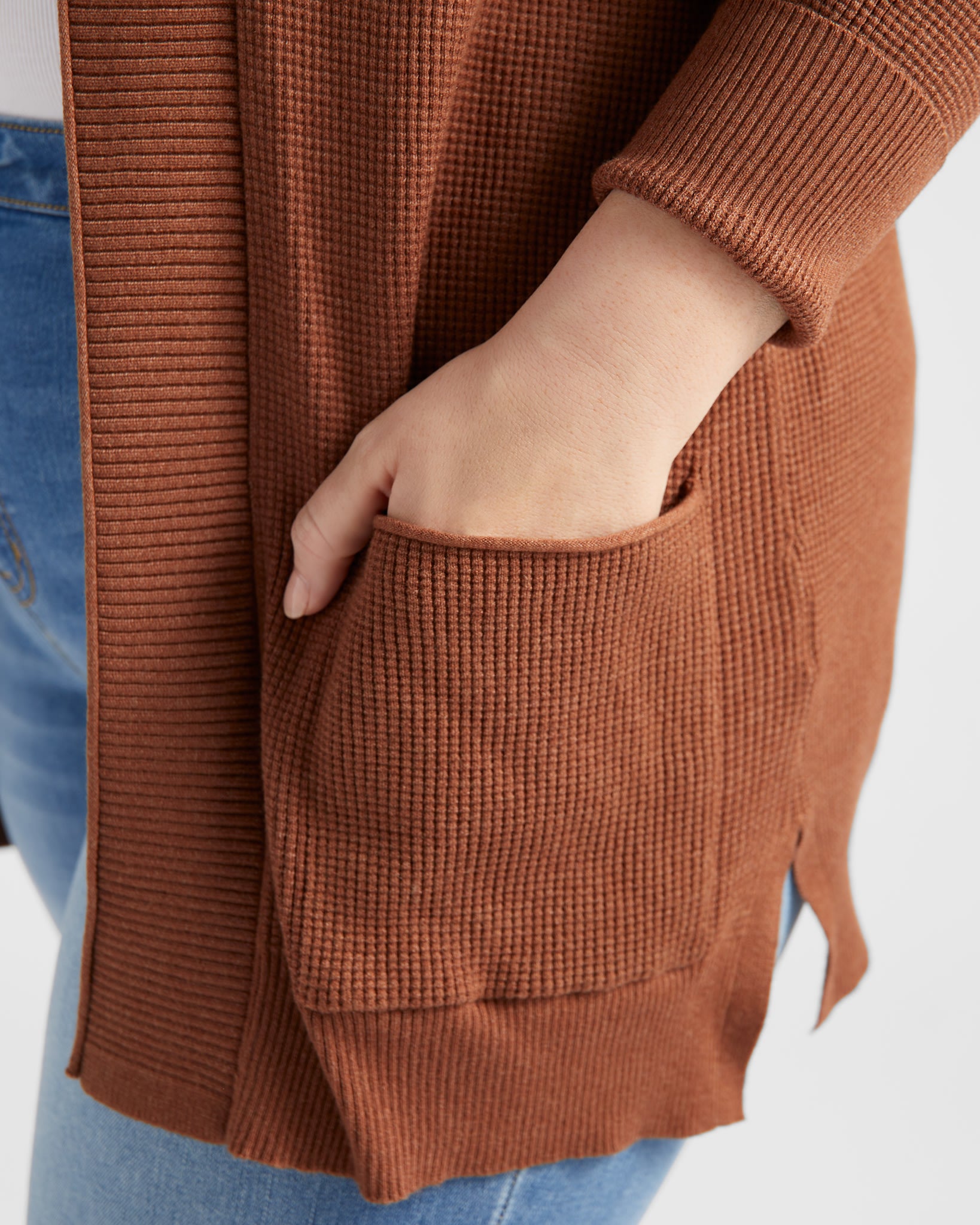 Plus Size Open Front Waffle Knit Cardigan with Pockets – Wantable