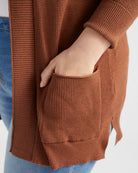 Chocolate $|& Staccato Open Front Pocket Cardigan - SOF Detail