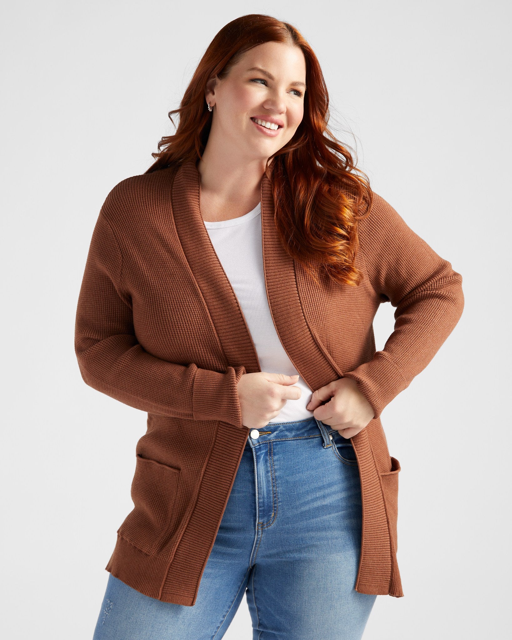 Plus Size Open Front Waffle Knit Cardigan with Pockets – Wantable Plus Size Open Front Waffle Knit Cardigan with Pockets – Wantable