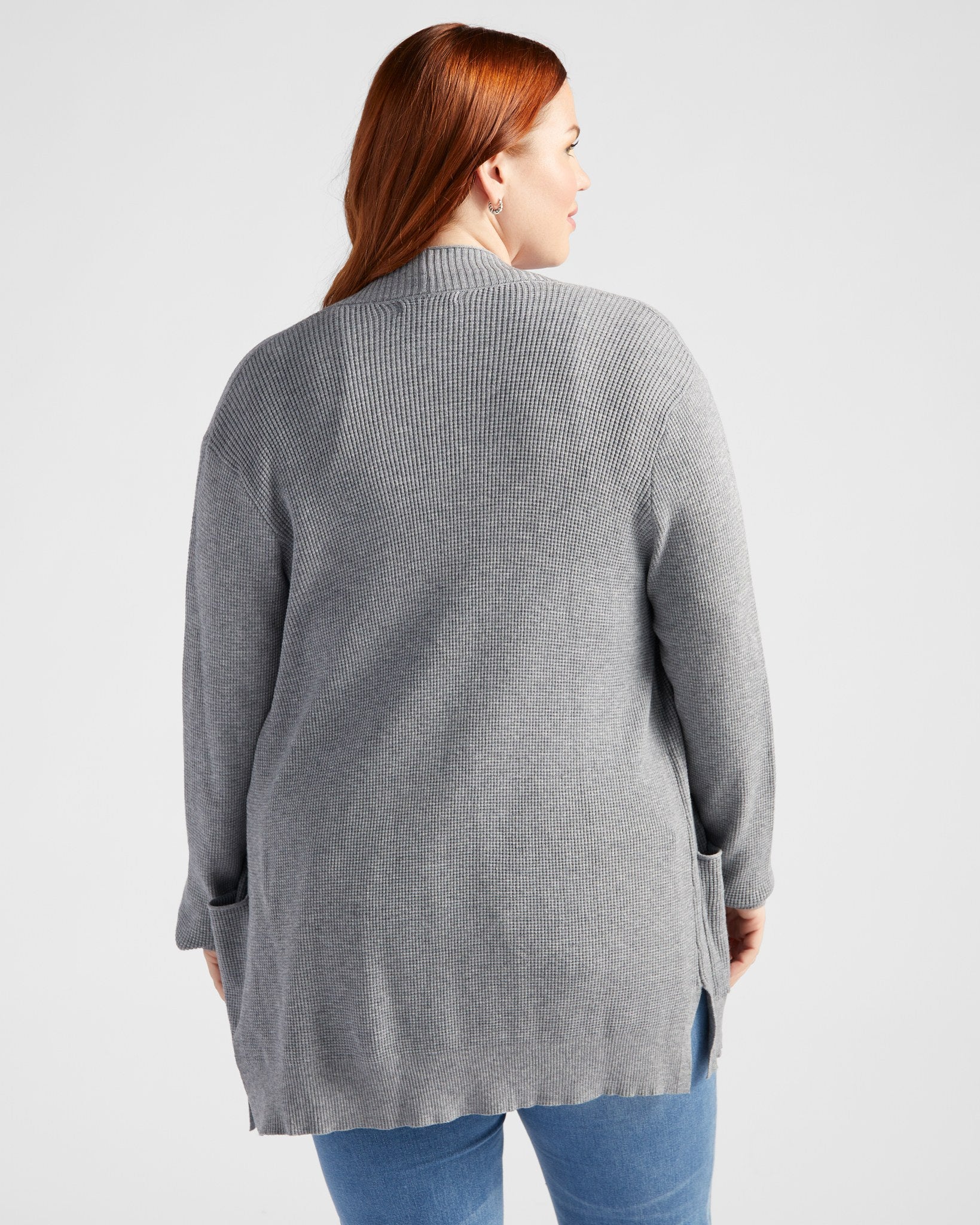 Charcoal $|& Staccato Open Front Pocket Cardigan - SOF Back