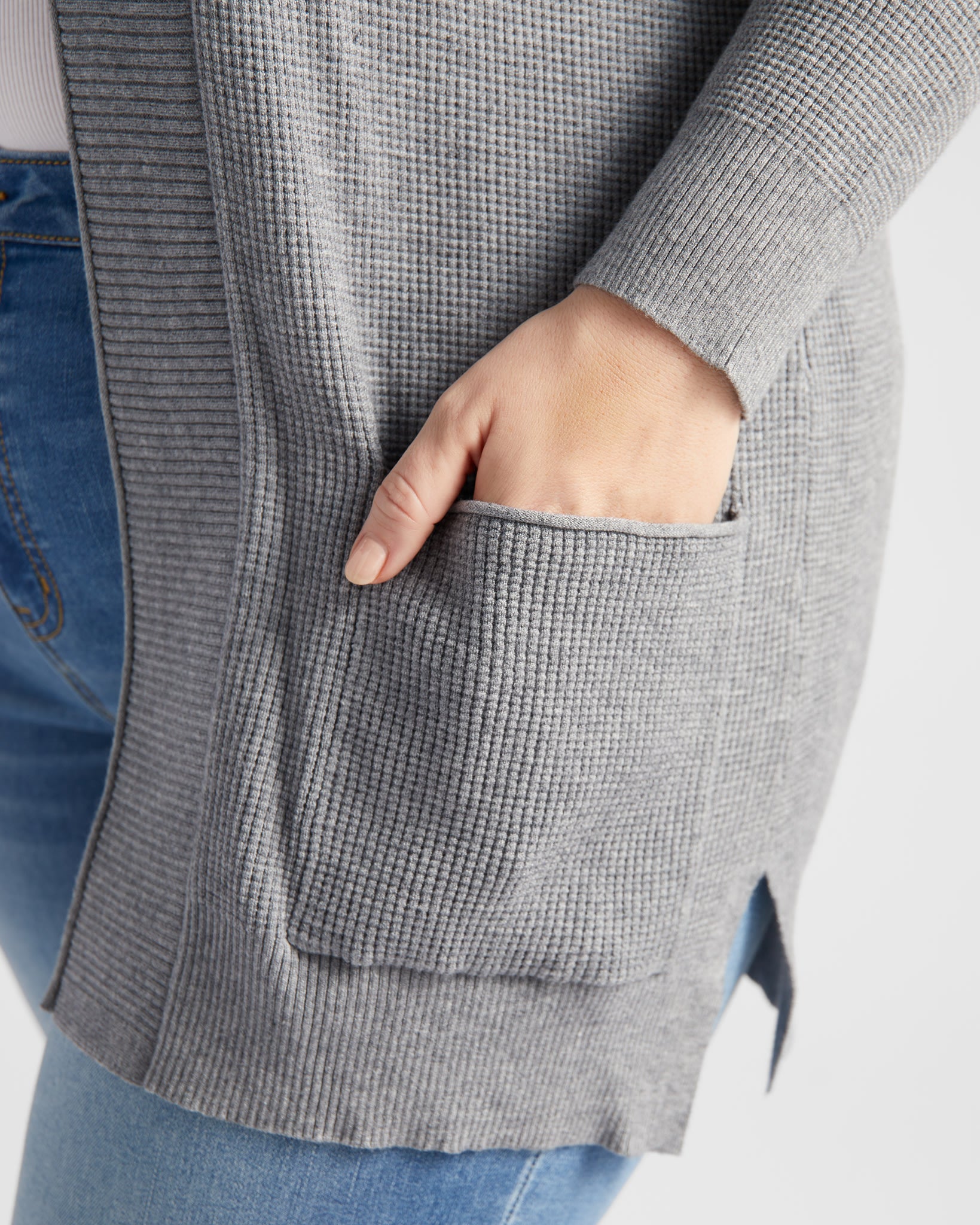 Charcoal $|& Staccato Open Front Pocket Cardigan - SOF Detail