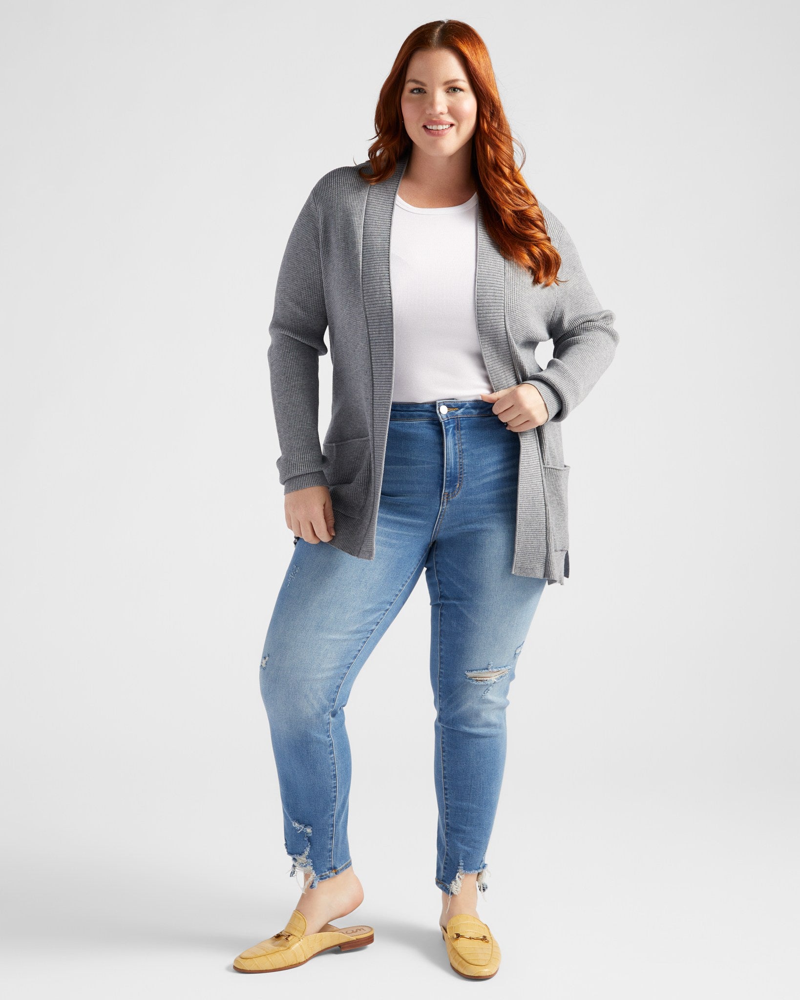 Charcoal $|& Staccato Open Front Pocket Cardigan - SOF Full Front