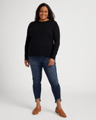 Black $|& Staccato Shoulder Button Detail Sweater - SOF Full Front