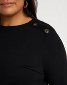 Black $|& Staccato Shoulder Button Detail Sweater - SOF Detail