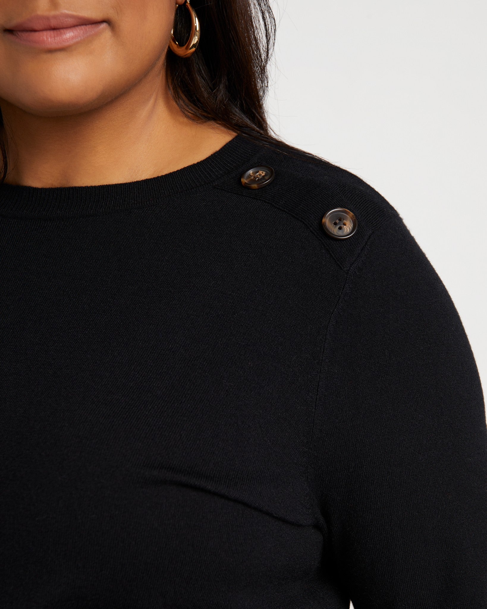 Black $|& Staccato Shoulder Button Detail Sweater - SOF Detail